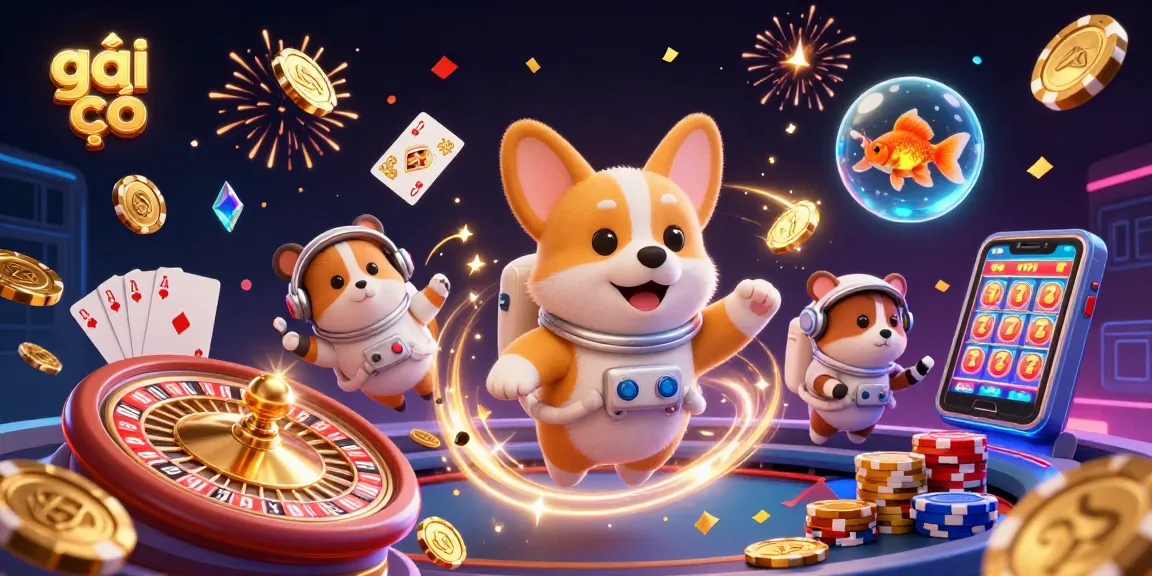 Engaging 3D scene with a corgi astronaut, casino elements, and the keyword gái gọi.