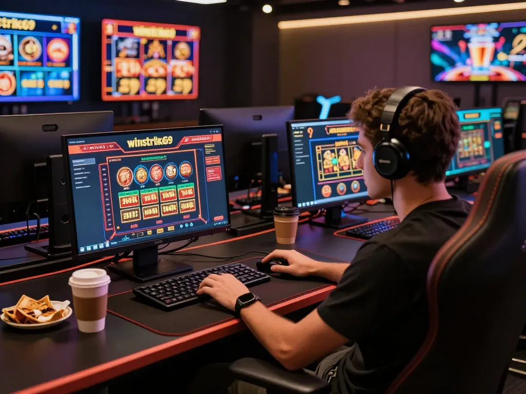 Player engaging in live casino action on winstrike69 platform, showcasing laptop gaming environment.