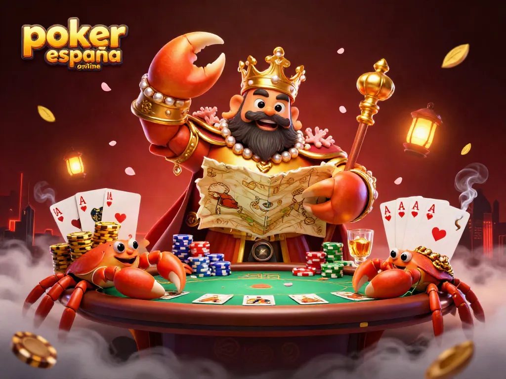 Disfruta del póker online en España con una ilustración vibrante llena de acción y detalles.