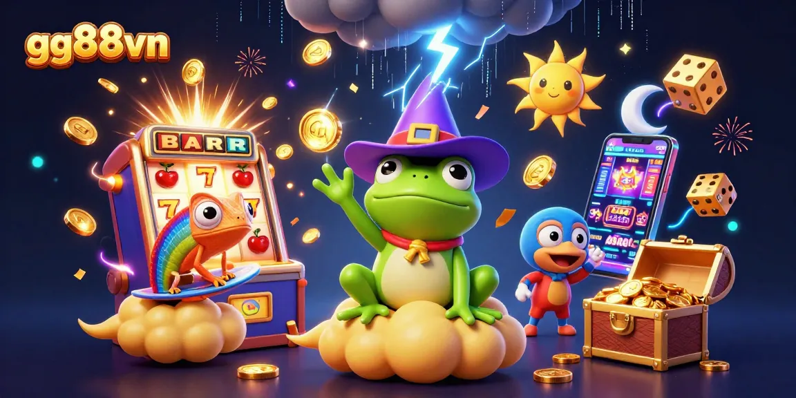 Spin to win with gg88vn as golden coins rain down in a lively casino scene.