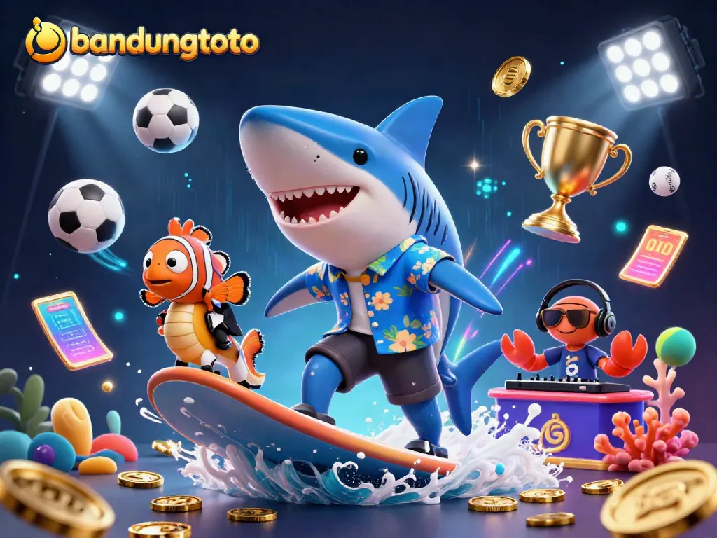 Engage with bandungtoto's thrilling world of online gaming featuring characters surfing on gold coins.