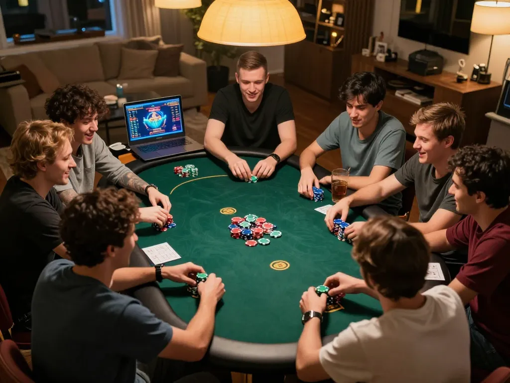 Players enjoy an exciting online poker game at home, showcasing the engaging experience of 58win.
