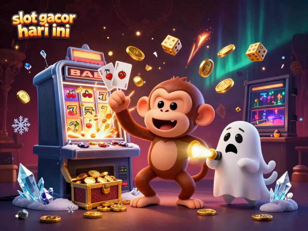 Experience slot gacor hari ini with a playful poltergeist monkey and a ghost-hunter puppy in a haunted casino.