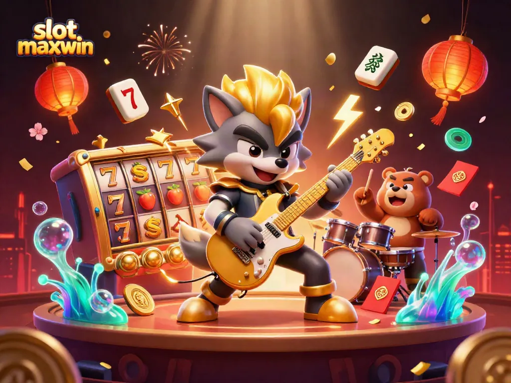 Experience the thrill of slot maxwin with this vibrant casino scene featuring electric performances and dynamic game elements.