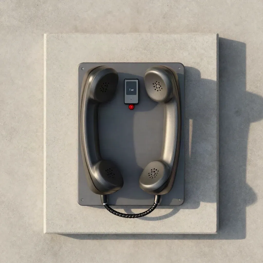 Overhead call recording kit with dock, handset loops and status module on pale concrete.
