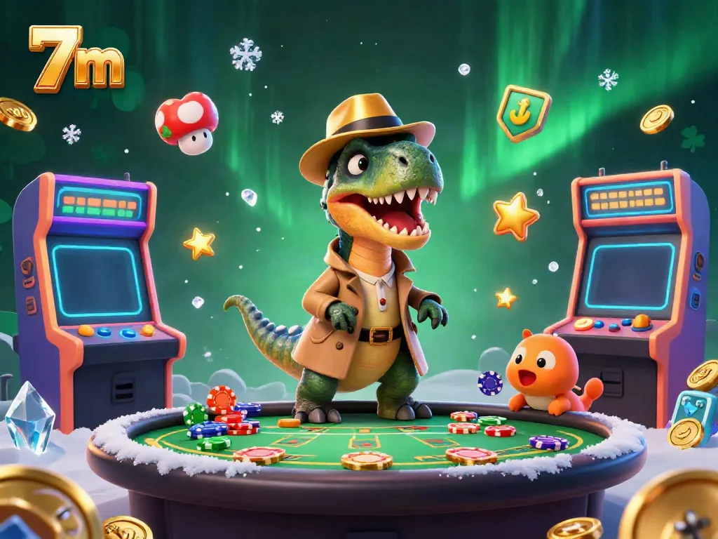 Experience thrilling blackjack with 7m as cartoon dinosaurs play and try to win big at the table.