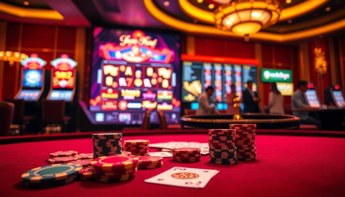 Experience thrilling gameplay at Jun88's luxurious casino table with vibrant poker chips.