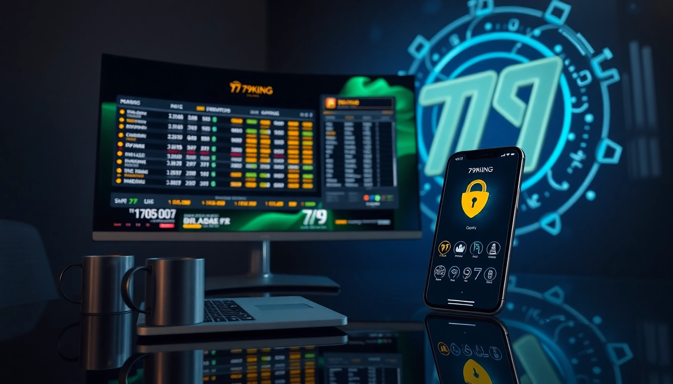 Plataforma de apostas online 79king em um smartphone elegante mostrando probabilidades ao vivo e segurança