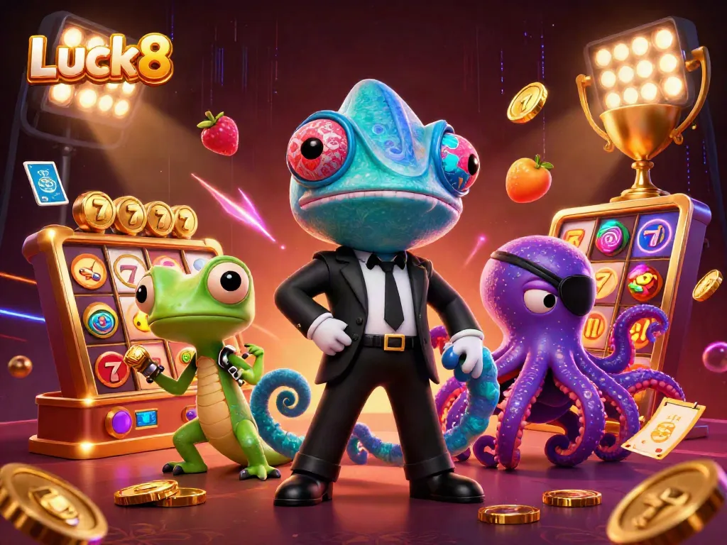 Experience thrilling gameplay at Luck8 with vibrant slot action featuring colorful 3D characters and dynamic elements.