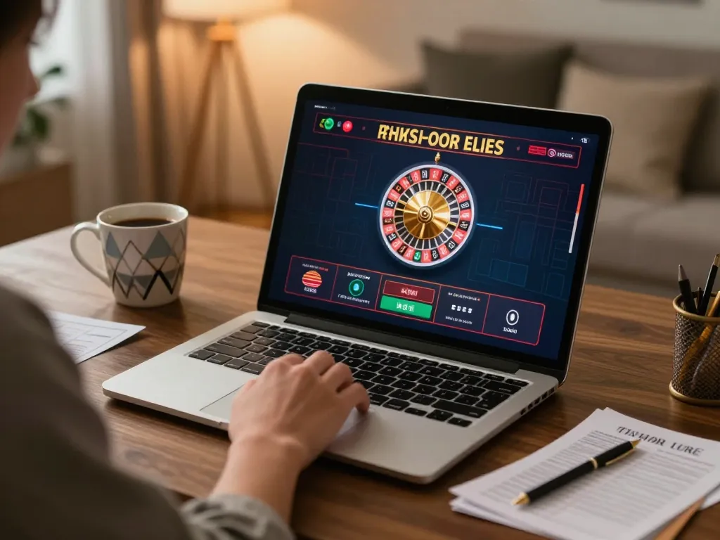 Engaged player at RR88 online casino, focusing on a live dealer roulette game on laptop.