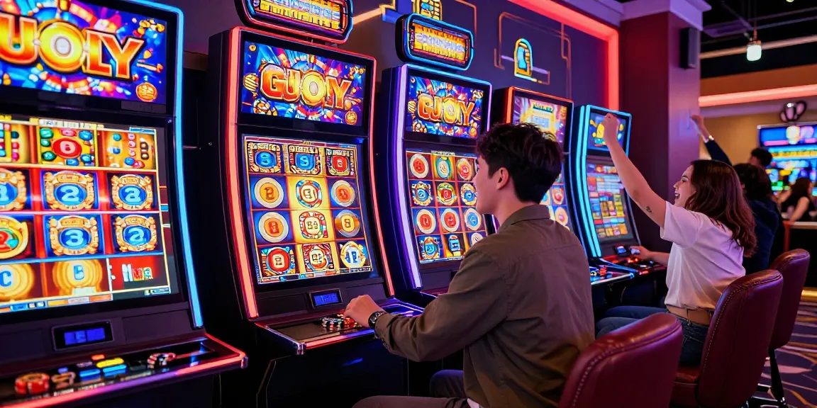 Exciting moment at a slot gacor game with player celebrating a win in a vibrant casino atmosphere.