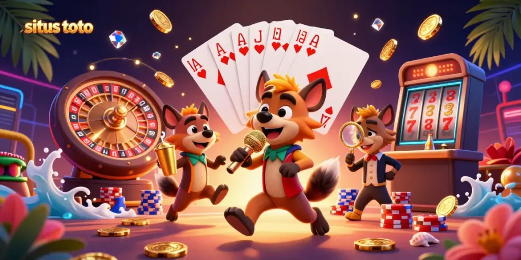 Experience exciting gaming action at situs toto casino with hyenas in a dynamic comedy club setting.