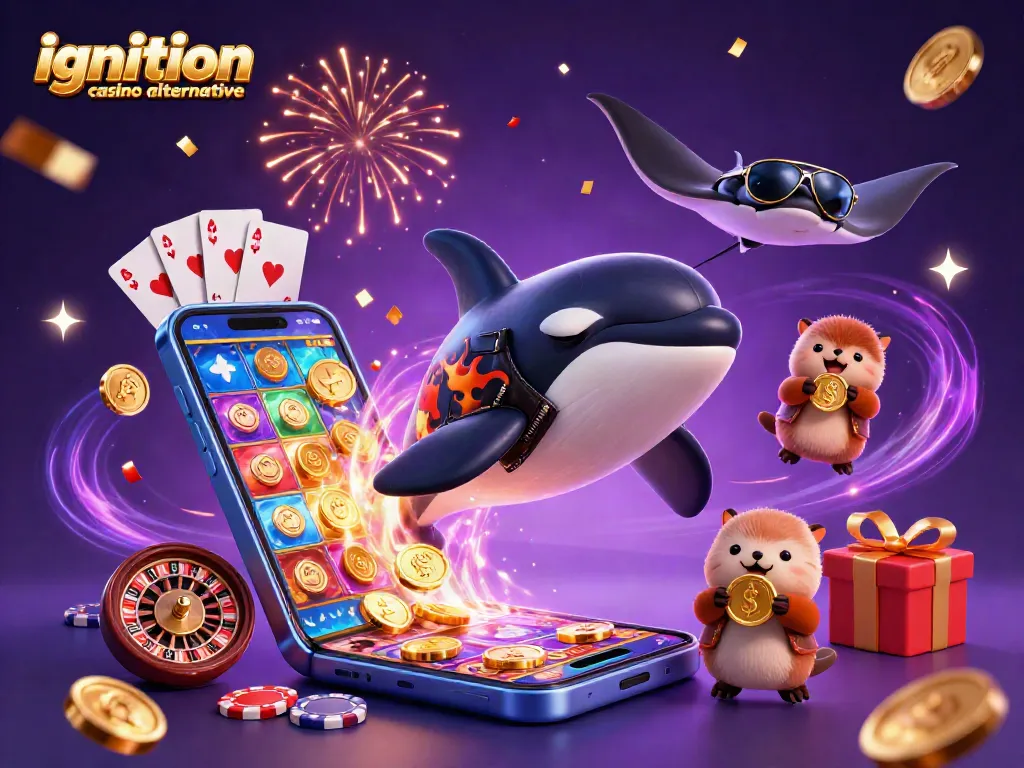 Engage in gaming excitement with Ignition Casino Alternatives featuring vibrant 3D characters and elements.