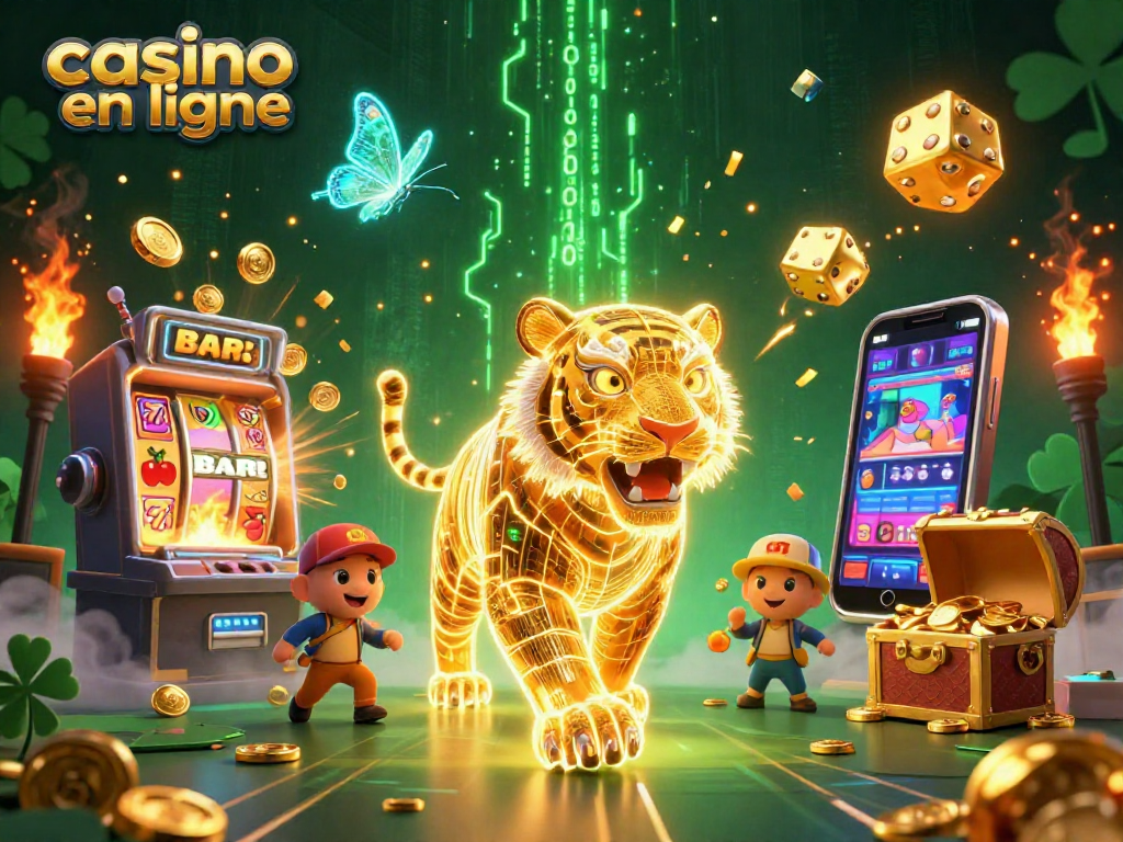 Gagnez au casino en ligne avec cette illustration dynamique de jeu et de jackpots.