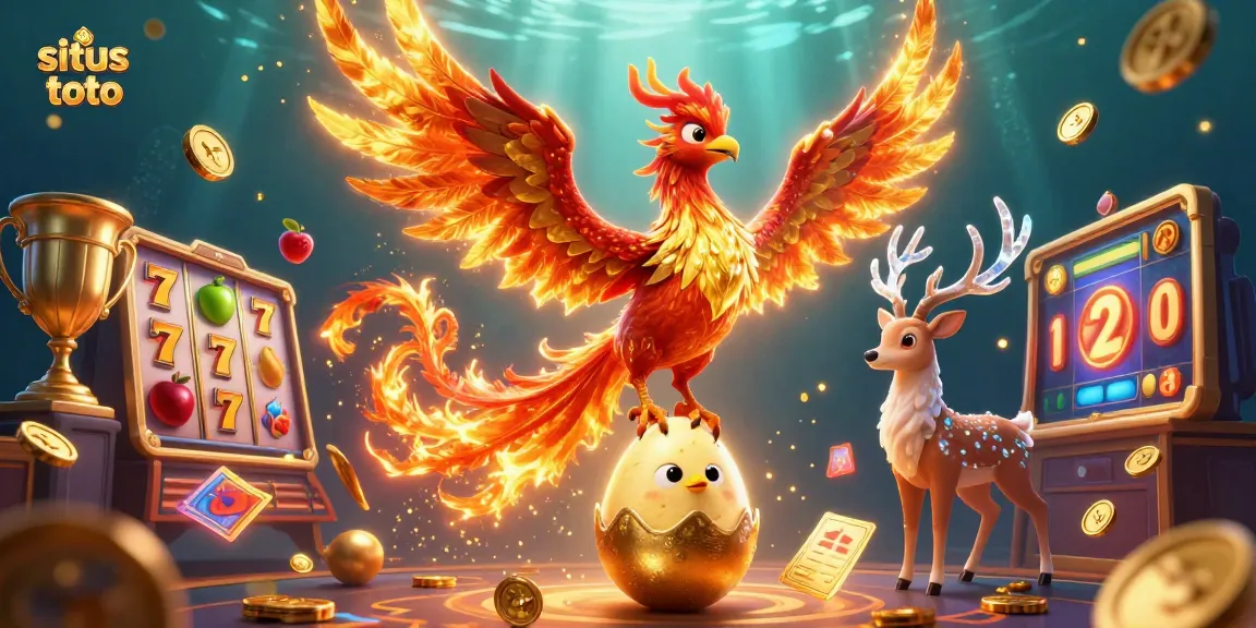 Spin the reels for a chance to win big at situs toto with dazzling phoenix and mystical stag amidst slot elements.