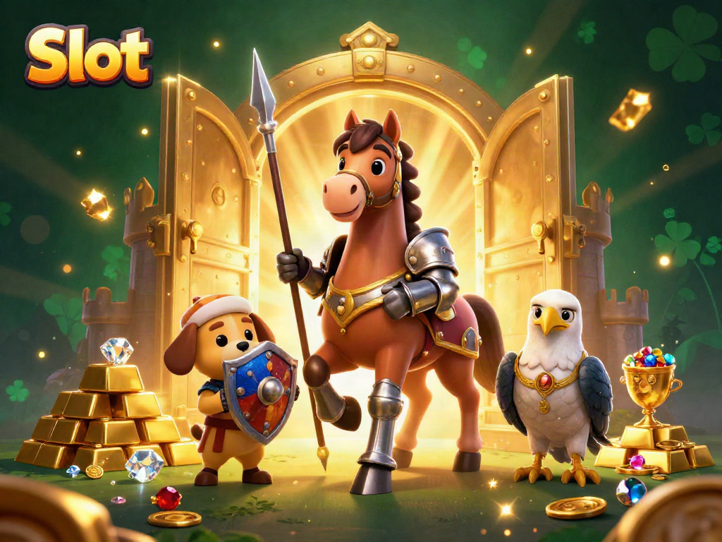 Spin the Slot reels with the medieval knight, puppy, and falcon in a treasure-filled epic scene.