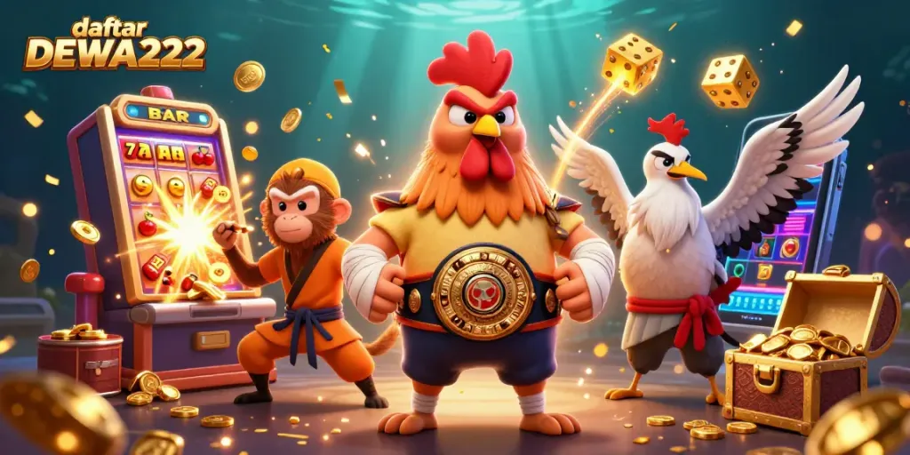 Experience the excitement at daftar DEWA222 with epic gambling action featuring vibrant characters and dynamic casino elements.