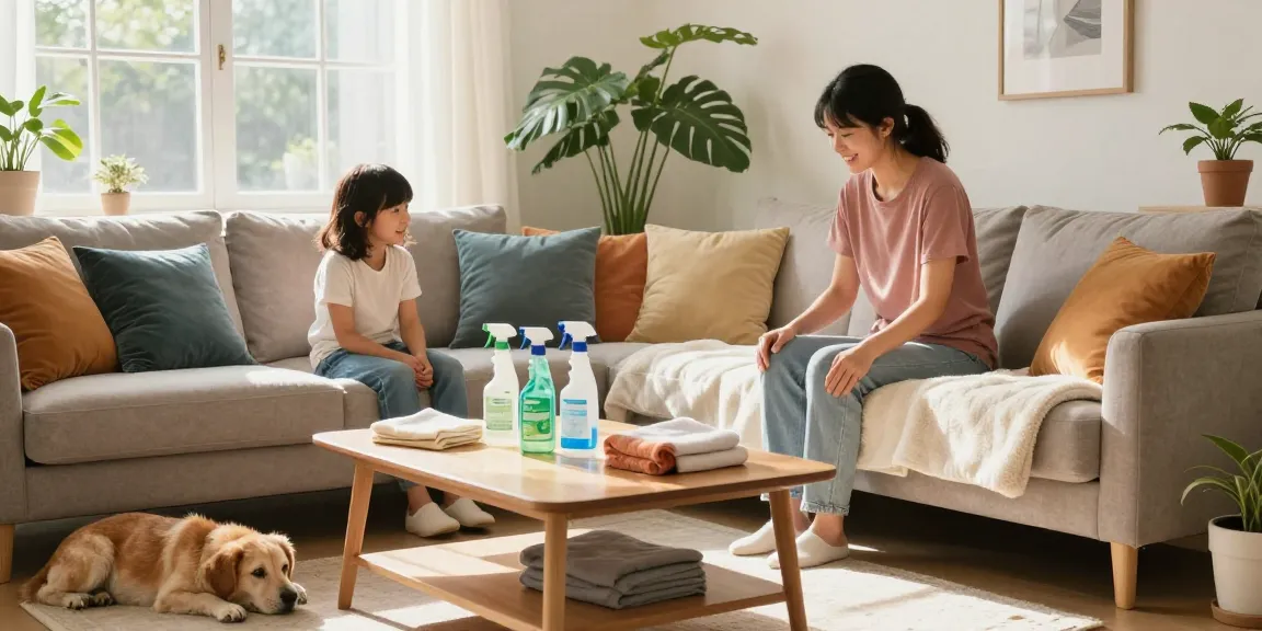 Upholstery cleaning near me in a cozy living room, family enjoying the fresh look and feel.