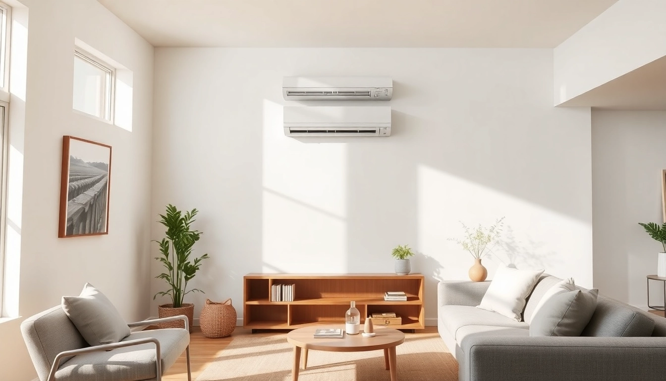 Efficient Mitsubishi mini split ac mounted in a stylish living room, enhancing comfort with a sleek design.