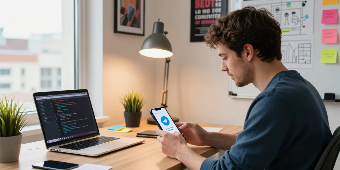 Engaging workspace featuring Telegram app on Android device amid a vibrant tech environment
