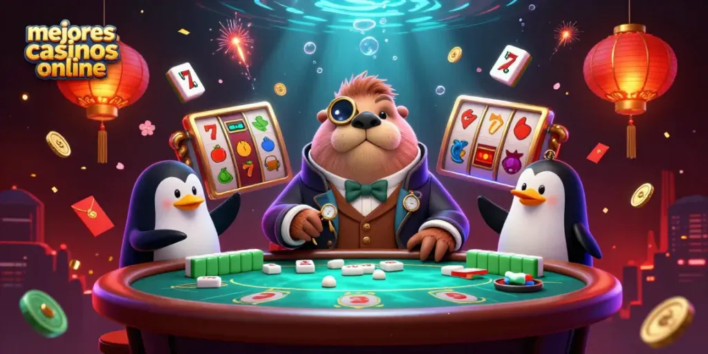 Mejores casinos online: ilustración de un morsa jugando al póker en un ambiente marino.