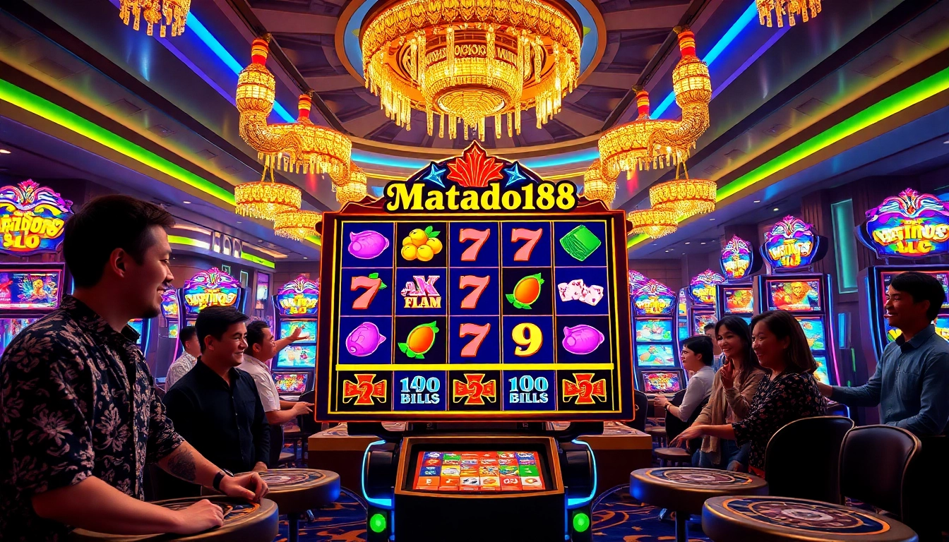 Menampilkan pengalaman bermain matador168 slot di kasino dengan pemain yang antusias.