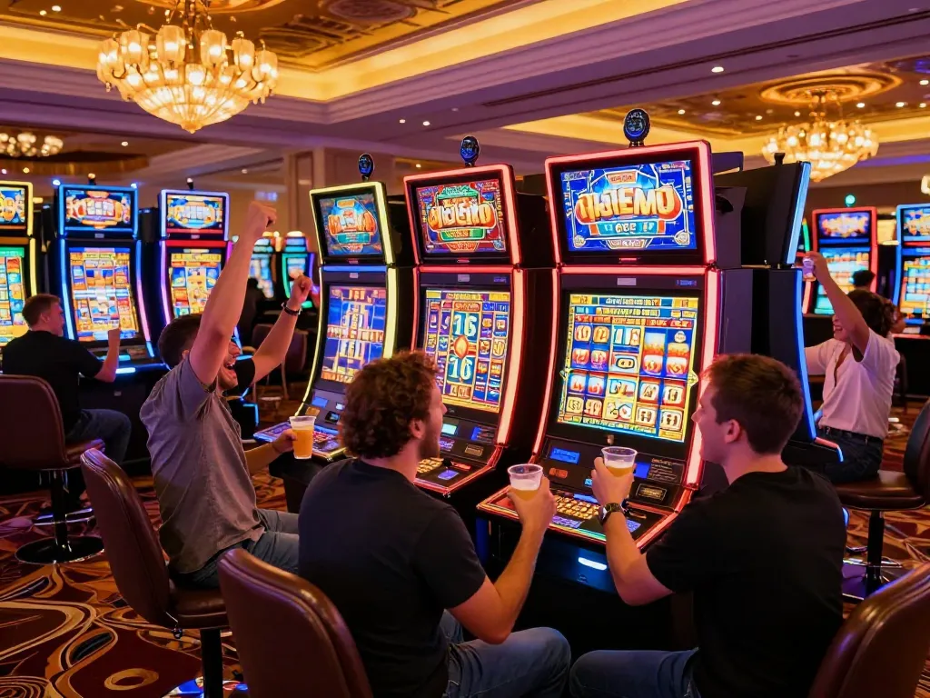 Celebrating a win with slot bonus new member 100 at lively casino slot machines.