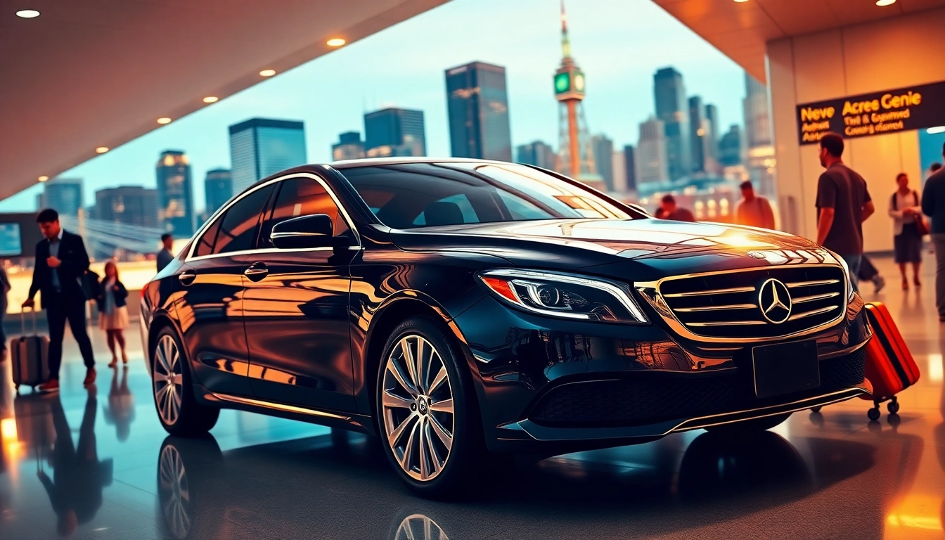 Experience premium JFK car service with a sleek black luxury vehicle in an airport setting.