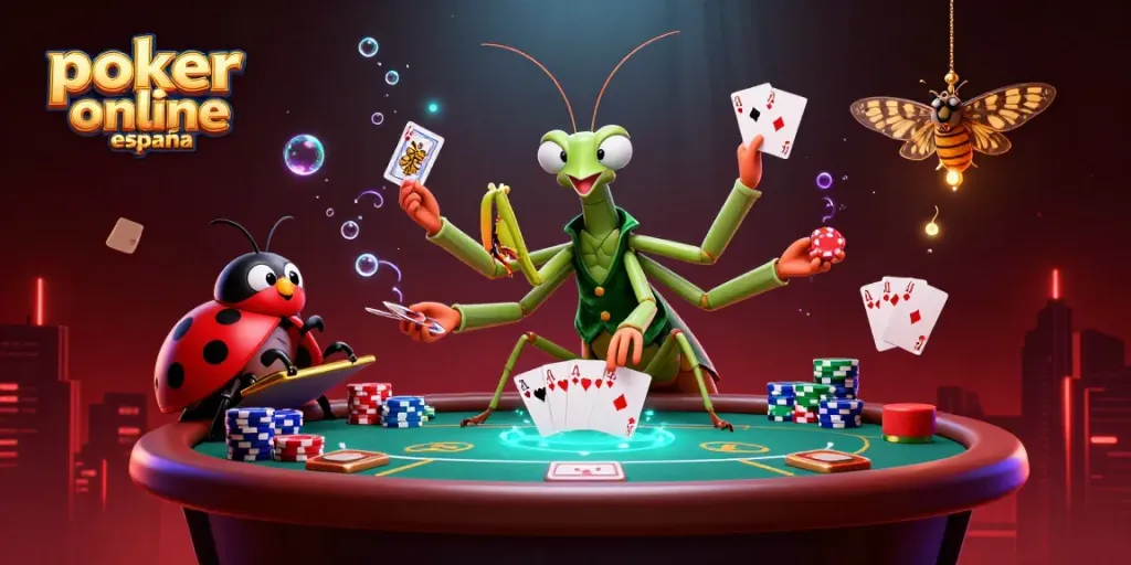 Participa en el poker online España en una mesa con cartas y fichas, disfrutando la emoción del juego.