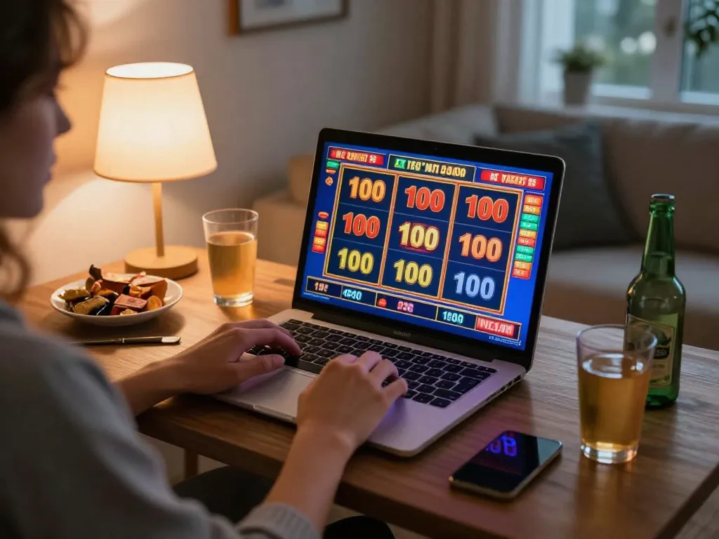 Engaging in slot bet 100 at home, showcasing dynamic online gaming setup.