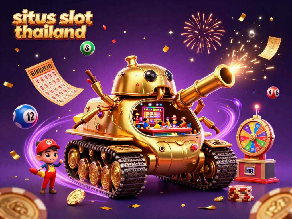 Experience situs slot thailand with a vibrant casino-themed 3D illustration featuring dynamic gaming elements.