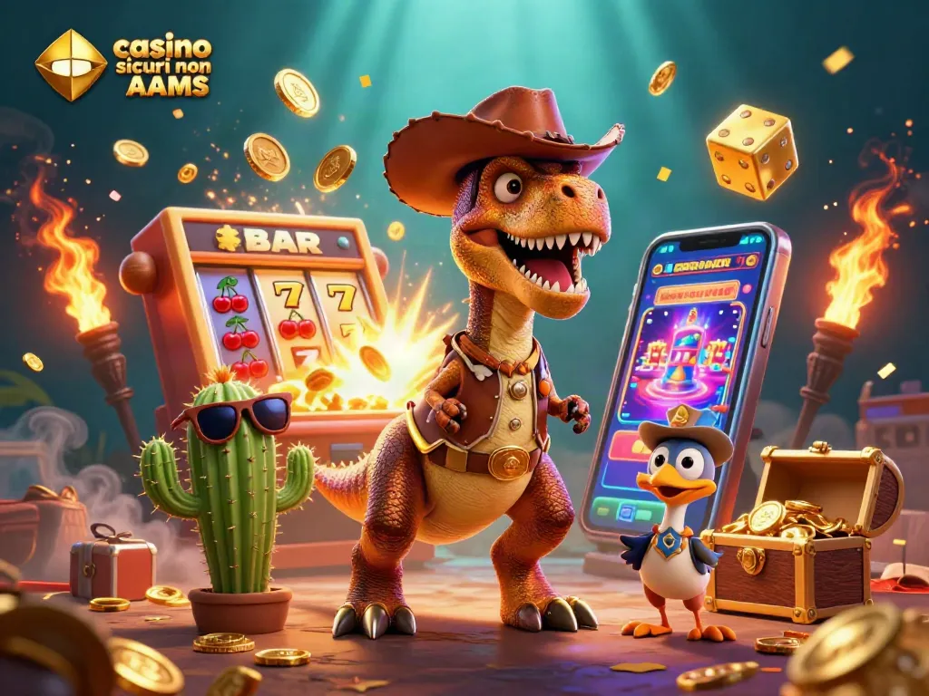 Gioca ai casino sicuri non AAMS con un T-Rex cowboy in un avvincente paesaggio di gioco