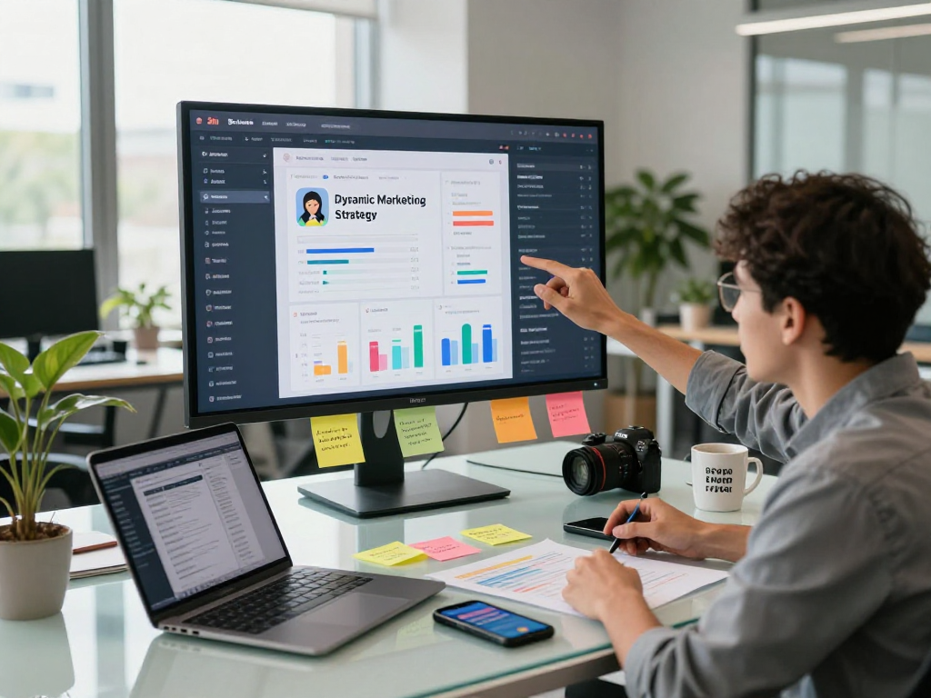 Buy app installs effectively with digital marketing strategies and analytics in a modern office.