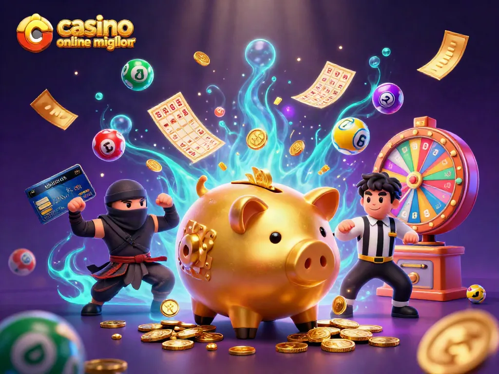 Scopri i casino online migliori attraverso un'illustrazione vivace e colorata con una scena dinamica di scommesse.