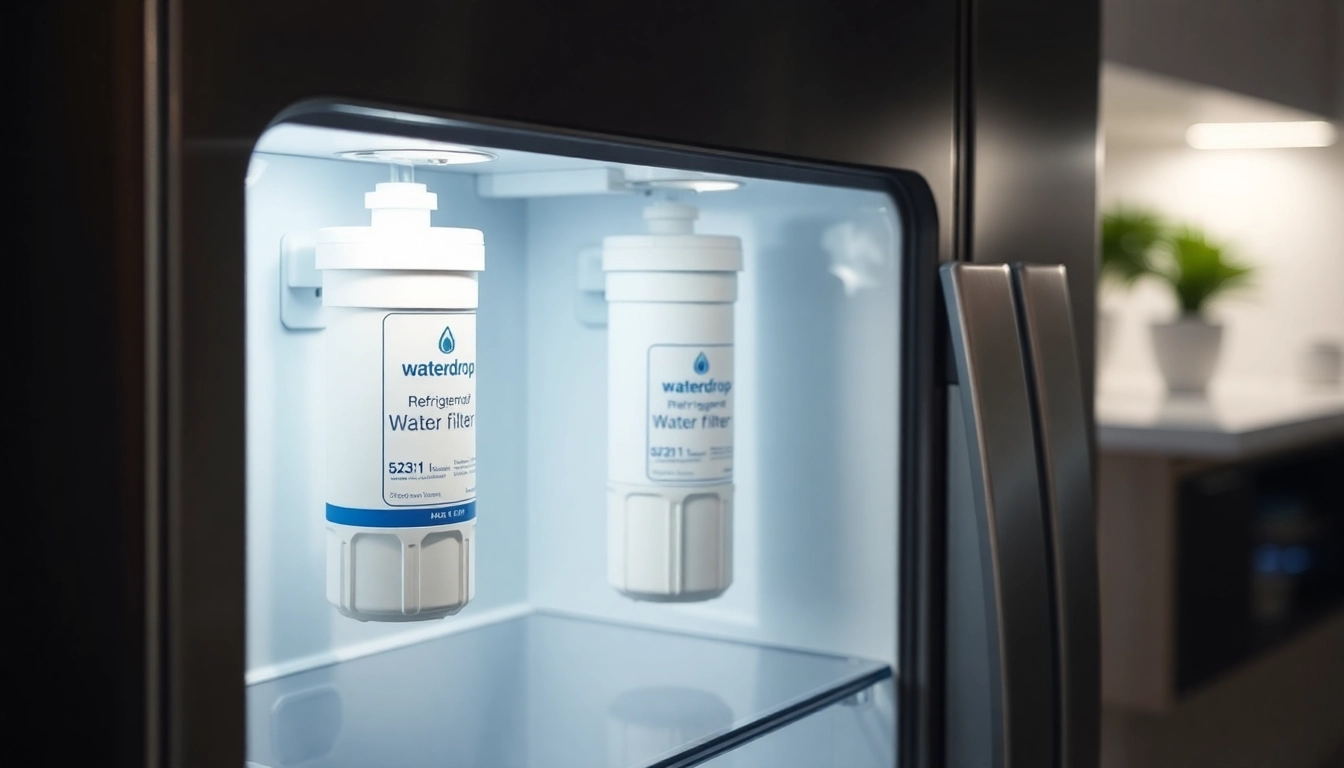 Waterdrop 5231JA2002A Refrigerator Water Filter in a modern kitchen, emphasizing freshness and quality.