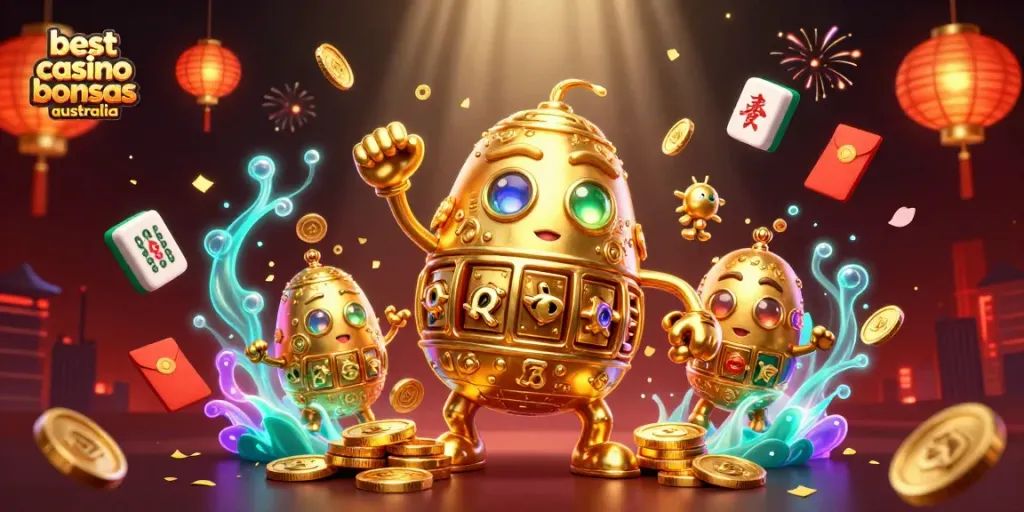 Experience the excitement of the best casino bonuses Australia with an enchanting 3D illustration showcasing vibrant game elements.