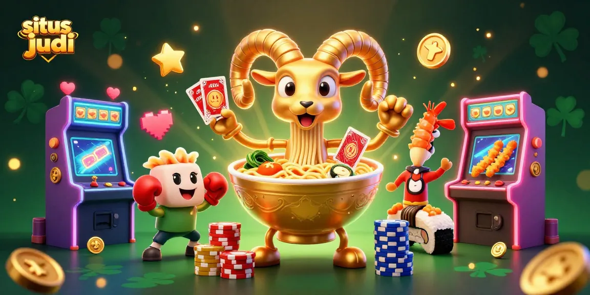 Engage in situs judi bola excitement with a 3D cartoon golden ramen bowl dealer and cheerful sushi characters!