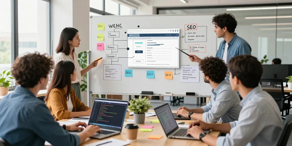Team collaborating on rokok88 website development and SEO optimization in a modern office.