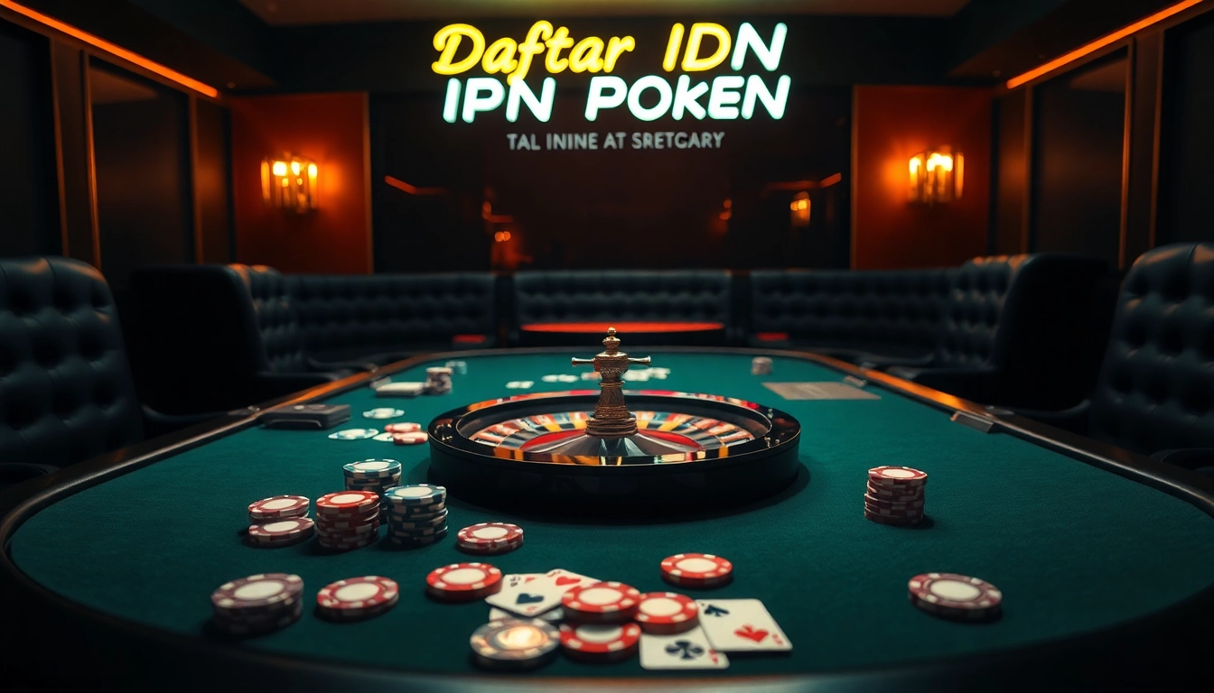 Ikuti daftar idn poker dengan kartu dan chip yang berwarna-warni di meja kasino profesional.