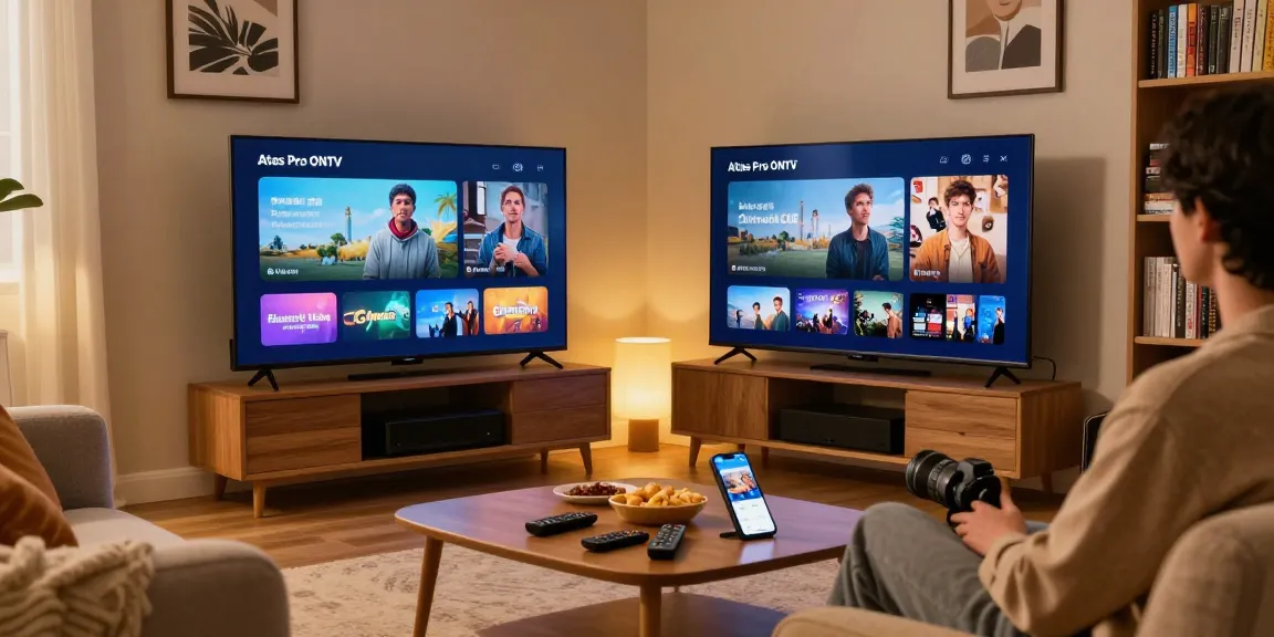 Profitez de l'application atlas pro dans un salon accueillant avec TV moderne, canapé confortable et ambiance chaleureuse.