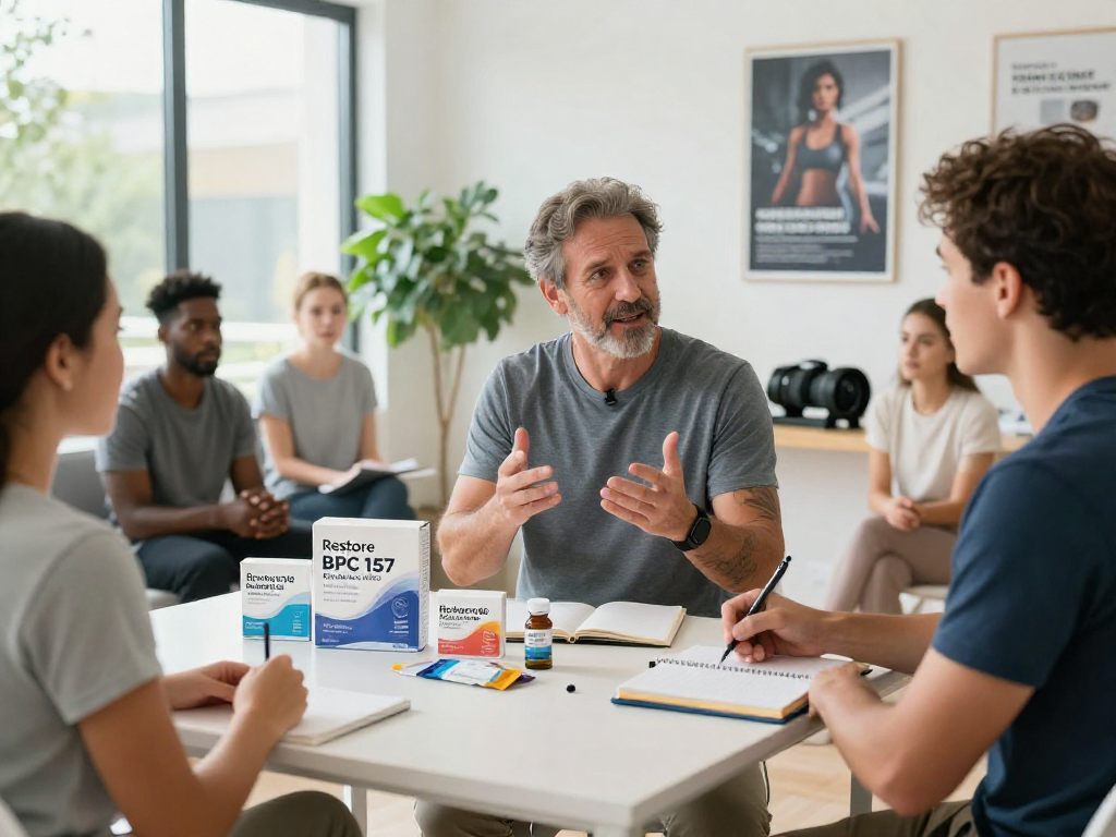 BPC 157 Benefits showcased in a wellness discussion about peptide therapy, highlighting modern compound delivery.