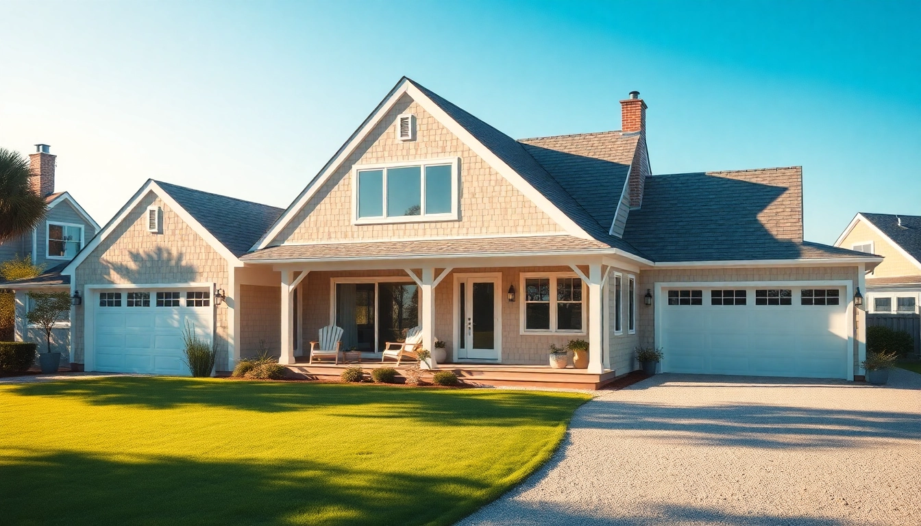 Cape Cod home showcasing a modern expansion and attached garage with coastal charm.