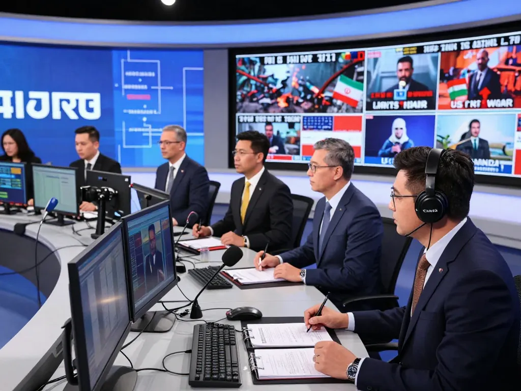 Newsroom reporting on the US Iran war with journalists and live updates.