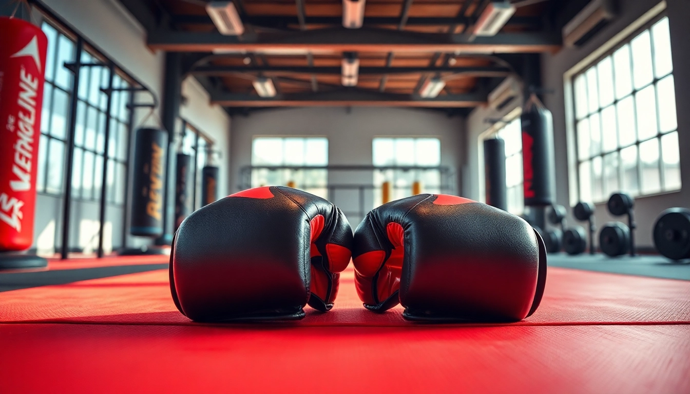 MMA gloves positioned prominently on a gym mat, demonstrating their design and quality.