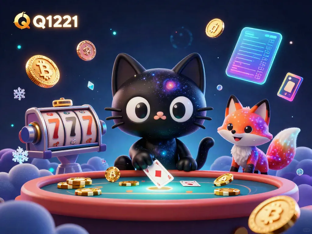 Engage in gaming with QQ1221, featuring a cosmic casino scene and vibrant slot elements.