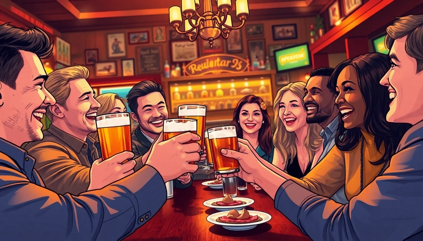 Group of friends enjoying drinks to illustrate why do we say on the lash in a lively pub