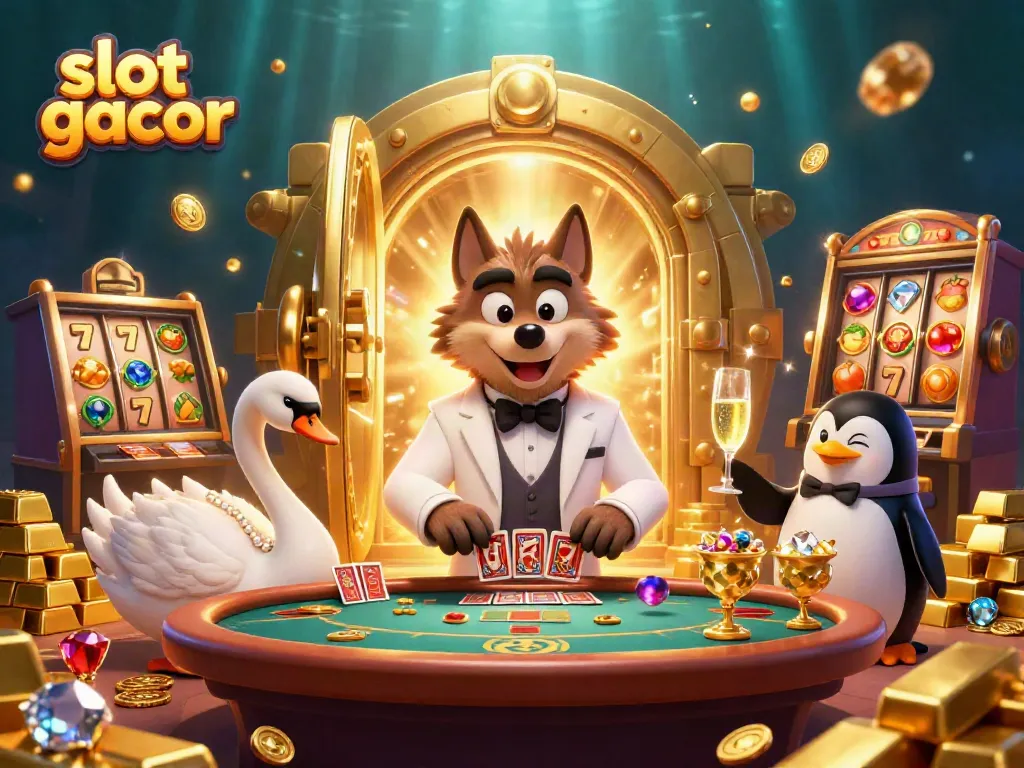 Slot gacor menarik di kasino dengan wolf, angsa, dan penguin menyajikan permainan.