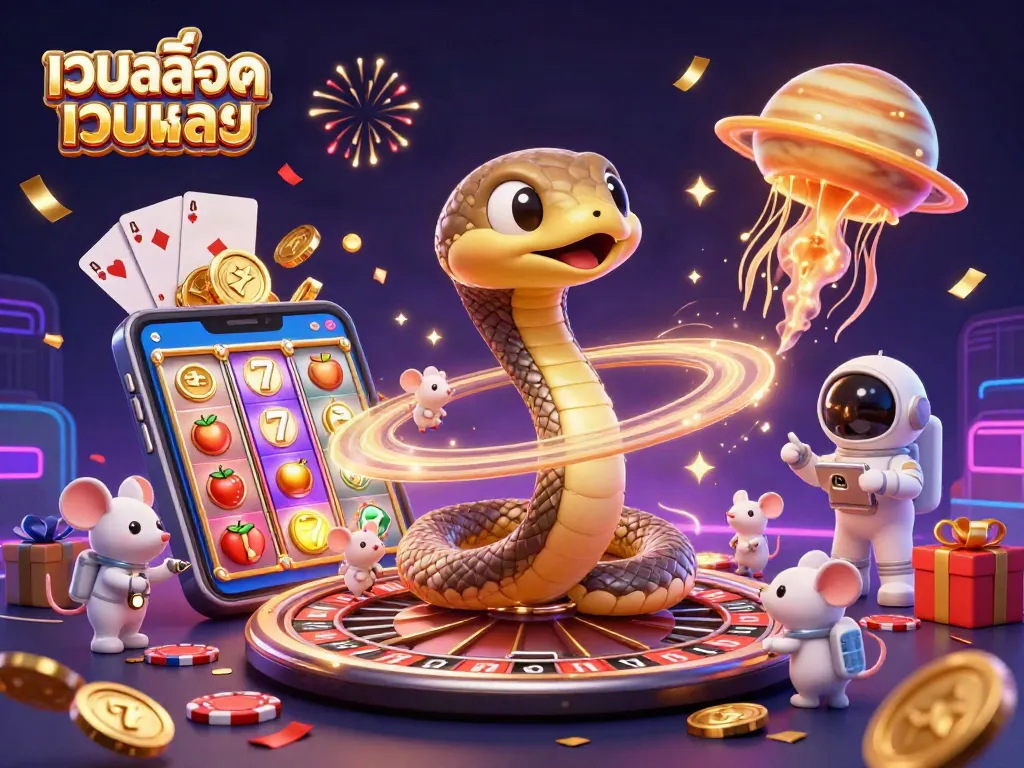 รวมภาพ 3D ของเว็บสล็อตเว็บตรง ที่มีงูและชิปโป๊กเกอร์ในบรรยากาศคาสิโน