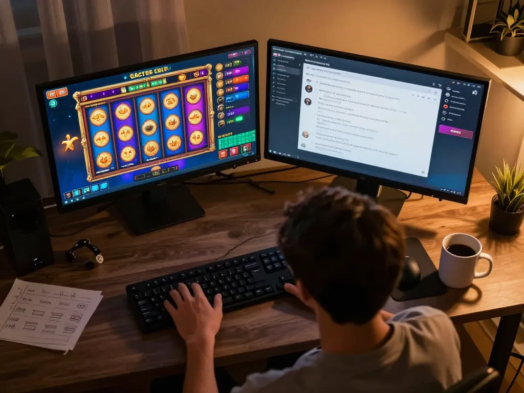 Engaging in a slot gacor session from home with vibrant game displays and a cozy atmosphere.