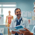 Engaging consultation about HGH FOR SALE in a warm medical setting.
